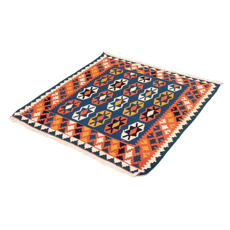 Kelim-tæppe - orientalsk firkantet  - 100 x 96 cm - mørkeblå