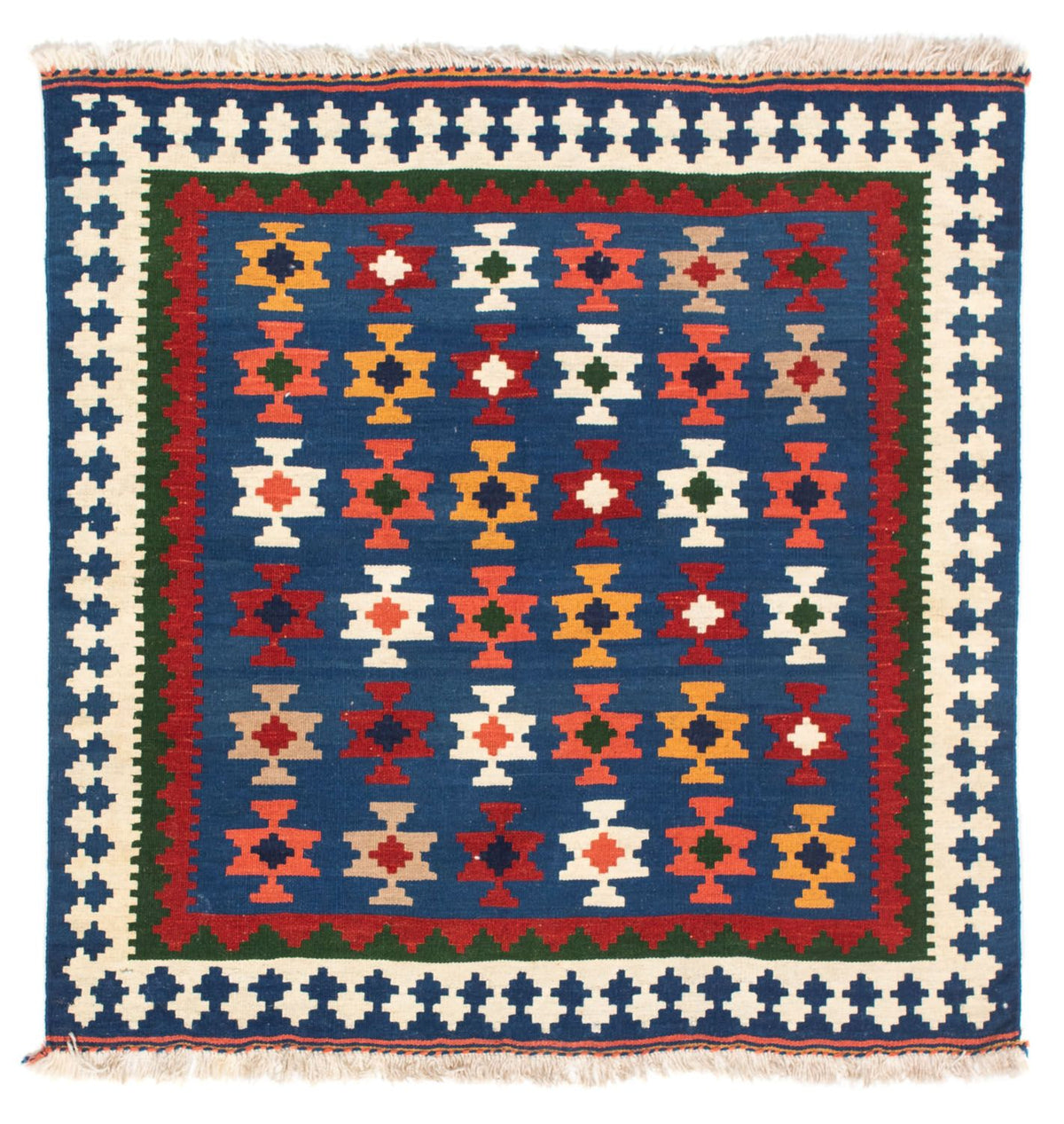 Kelim-tæppe - orientalsk firkantet - 104 x 100 cm - mørkeblå