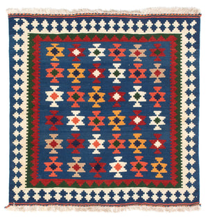 Kelim-tæppe - orientalsk firkantet  - 104 x 100 cm - mørkeblå