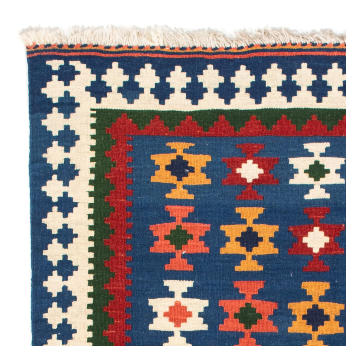 Kelim-tæppe - orientalsk firkantet - 104 x 100 cm - mørkeblå