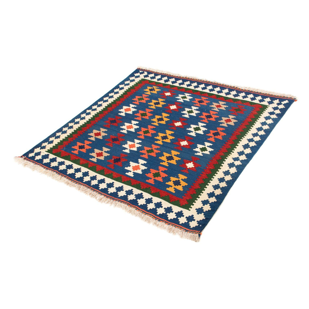 Kelim-tæppe - orientalsk firkantet - 104 x 100 cm - mørkeblå