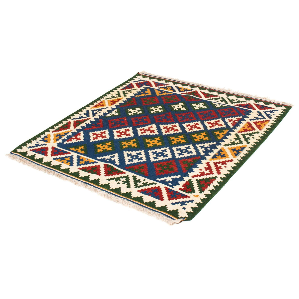 Kelim-tæppe - orientalsk firkantet  - 104 x 102 cm - mørkeblå