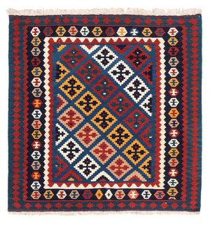 Kelim-tæppe - orientalsk firkantet  - 104 x 103 cm - mørkeblå