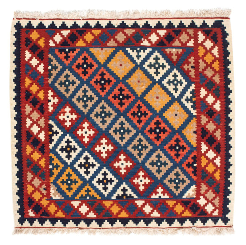 Kelim-tæppe - orientalsk firkantet  - 103 x 97 cm - mørkeblå
