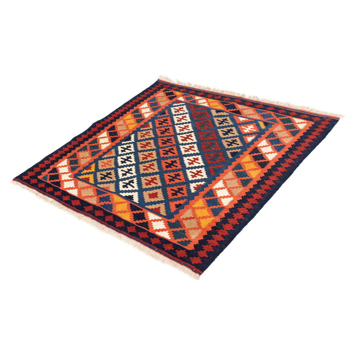 Kelim-tæppe - orientalsk firkantet - 104 x 100 cm - mørkeblå