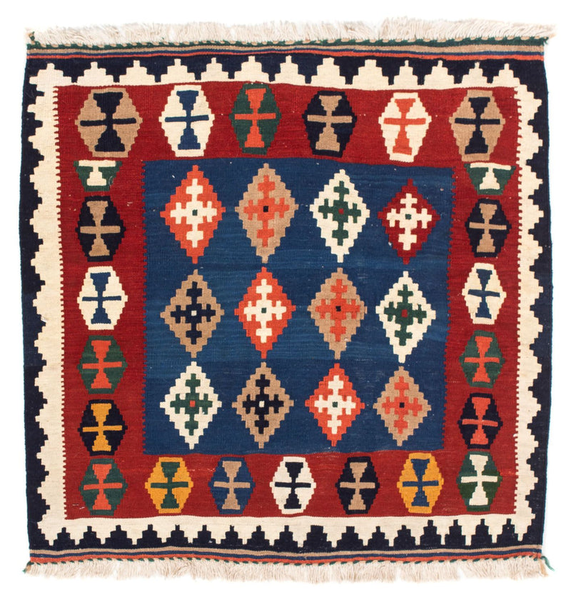 Kelim-tæppe - orientalsk firkantet  - 100 x 96 cm - mørkeblå