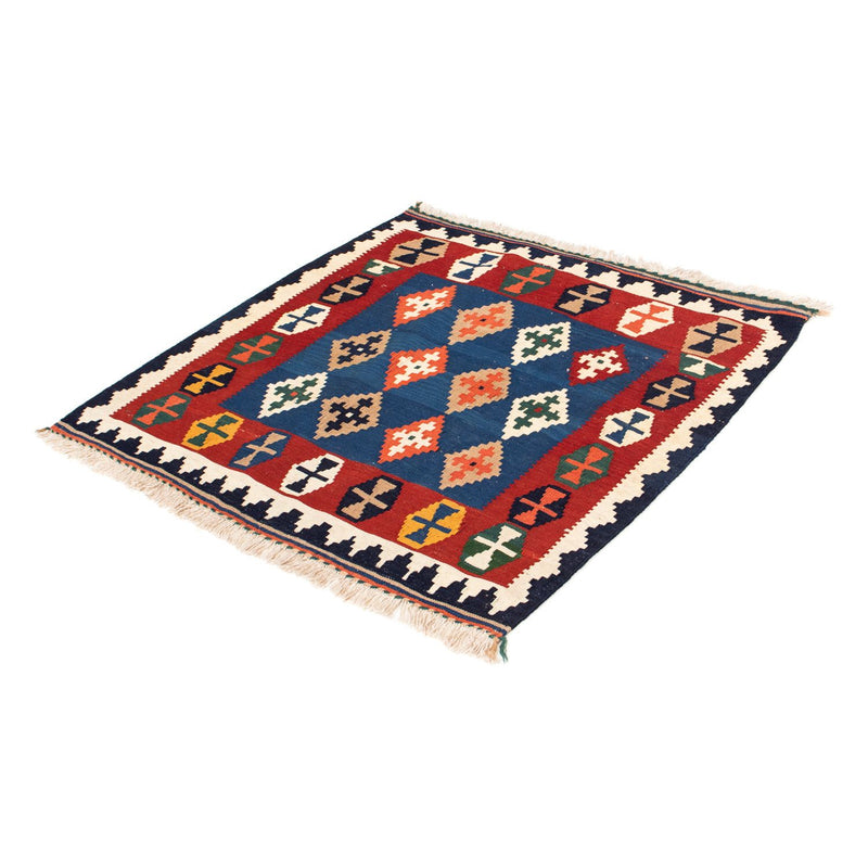 Kelim-tæppe - orientalsk firkantet  - 100 x 96 cm - mørkeblå