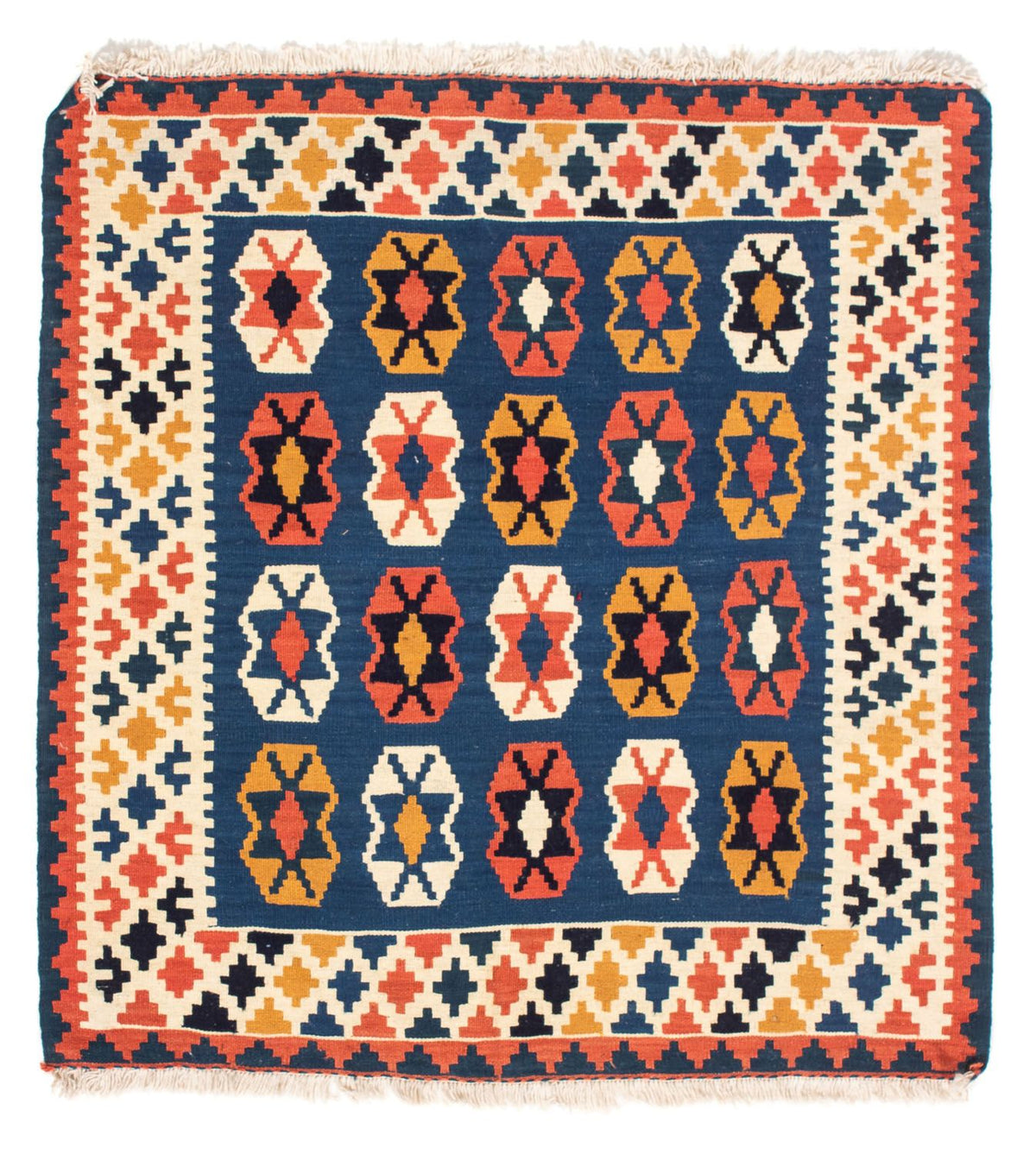 Kelim-tæppe - orientalsk firkantet - 103 x 100 cm - mørkeblå