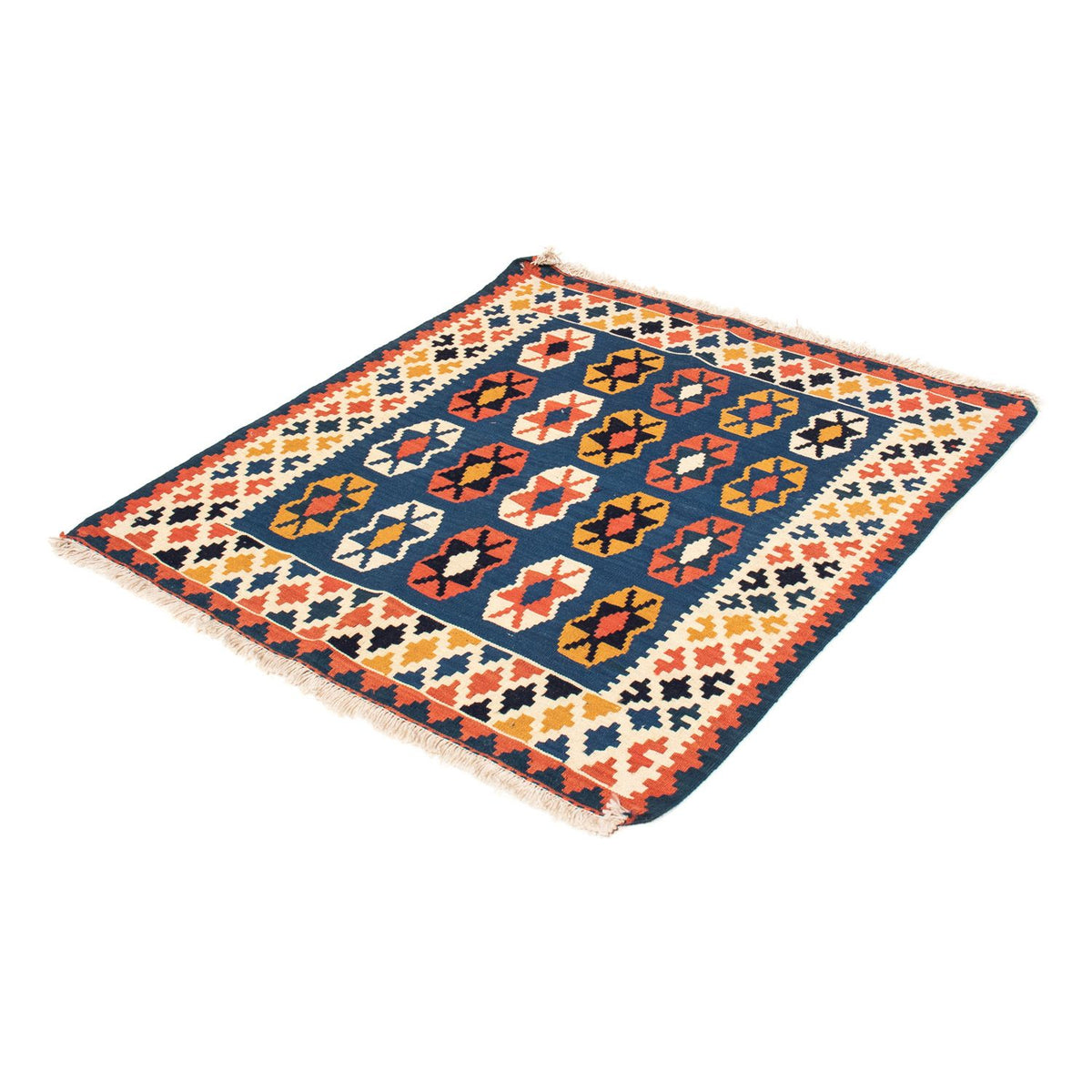 Kelim-tæppe - orientalsk firkantet - 103 x 100 cm - mørkeblå