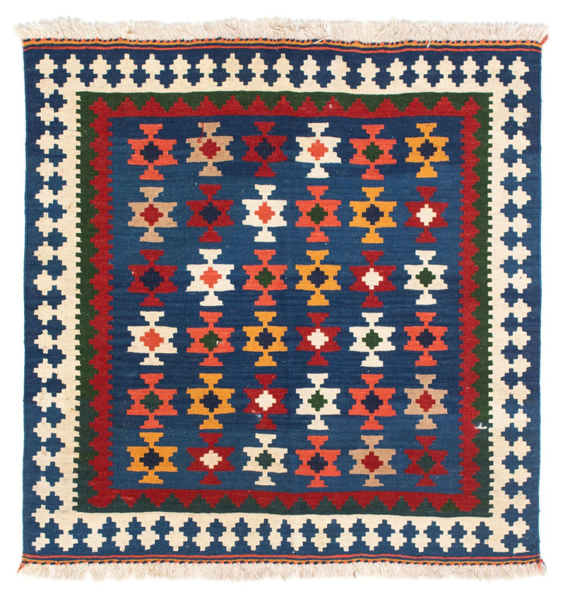 Kelim-tæppe - orientalsk firkantet  - 103 x 100 cm - mørkeblå