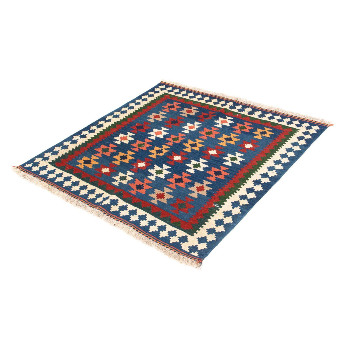 Kelim-tæppe - orientalsk firkantet  - 103 x 100 cm - mørkeblå