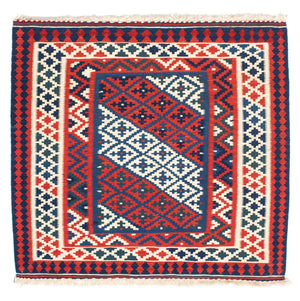 Kelim-tæppe - orientalsk firkantet  - 100 x 95 cm - mørkeblå