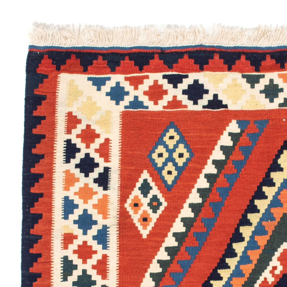 Kelim-tæppe - orientalsk firkantet  - 102 x 98 cm - mørkerød