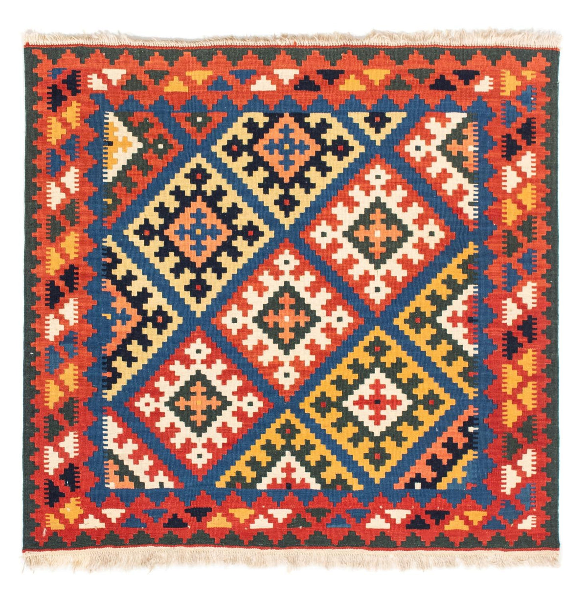 Kelim-tæppe - orientalsk firkantet - 104 x 100 cm - mørkeblå