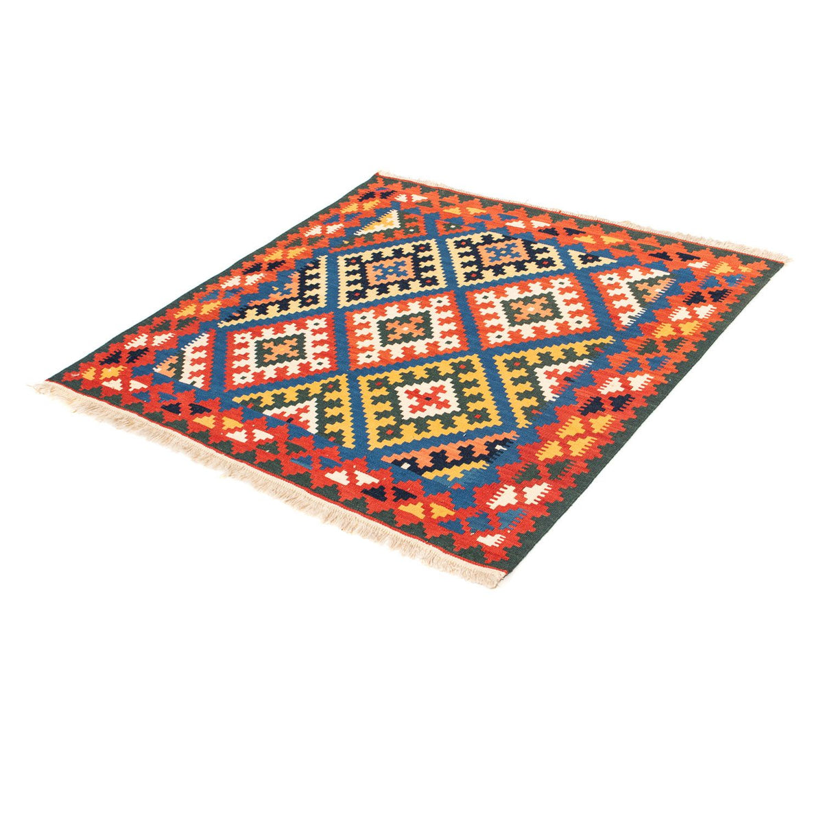 Kelim-tæppe - orientalsk firkantet - 104 x 100 cm - mørkeblå