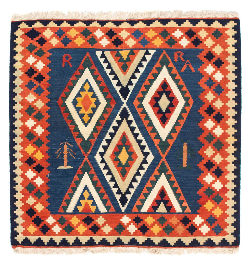 Kelim-tæppe - orientalsk firkantet  - 100 x 98 cm - mørkeblå