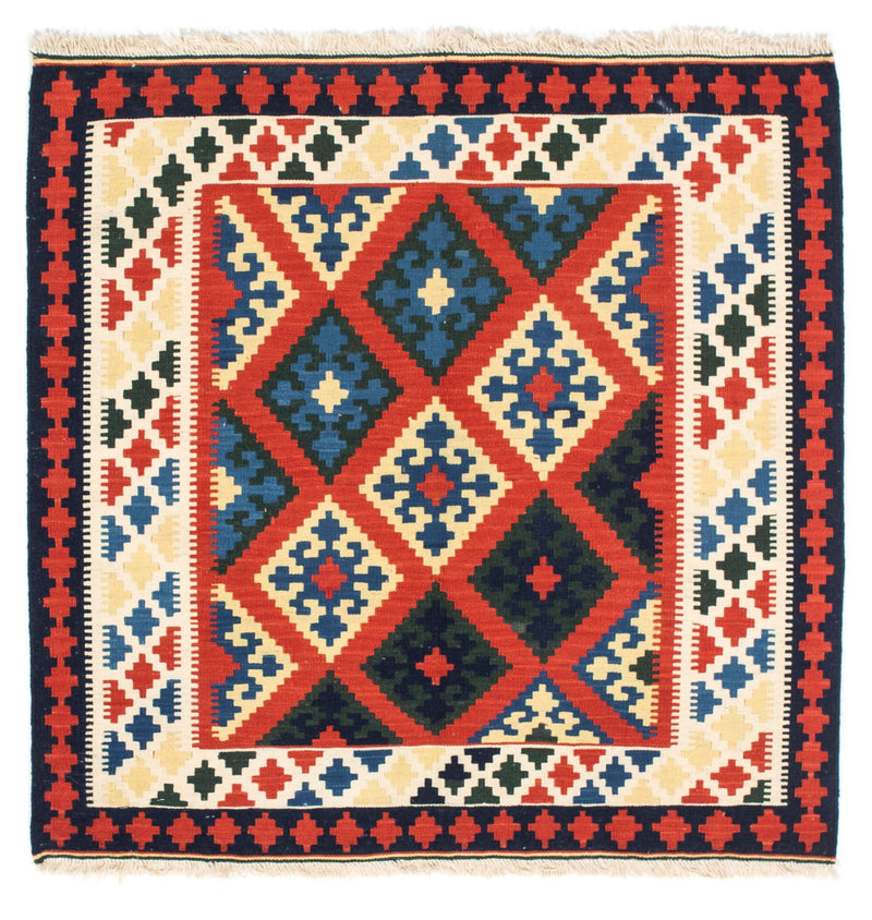 Kelim-tæppe - orientalsk firkantet  - 105 x 103 cm - mørkerød