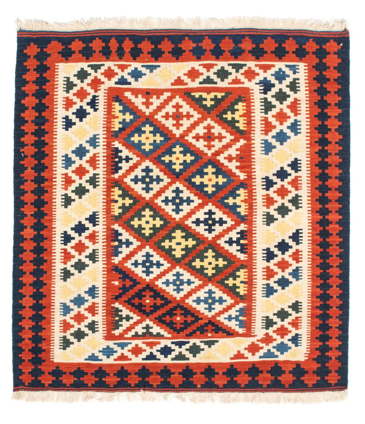 Kelim-tæppe - orientalsk firkantet - 107 x 100 cm - mørkerød