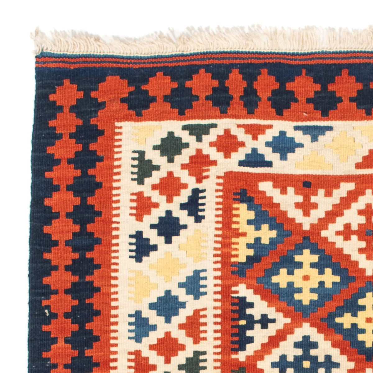 Kelim-tæppe - orientalsk firkantet - 107 x 100 cm - mørkerød