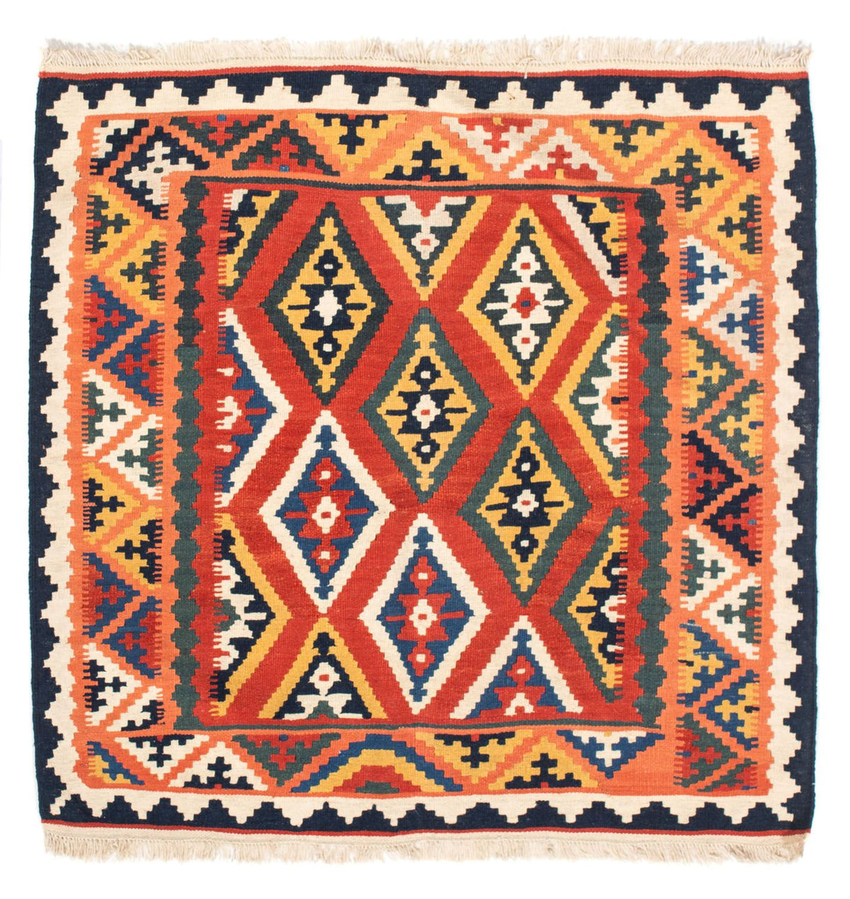 Kelim-tæppe - orientalsk firkantet - 108 x 104 cm - orange