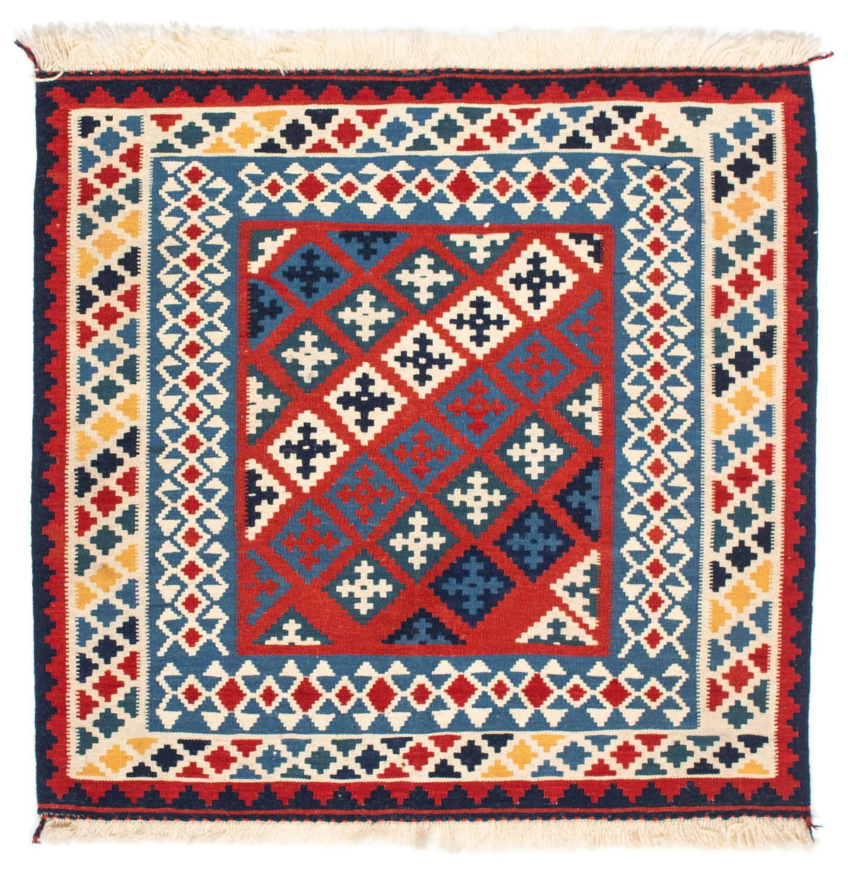 Kelim-tæppe - orientalsk firkantet  - 105 x 103 cm - rød