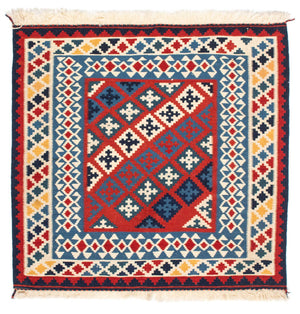 Kelim-tæppe - orientalsk firkantet  - 105 x 103 cm - rød
