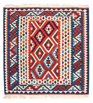 Kelim-tæppe - orientalsk firkantet  - 104 x 102 cm - mørkerød