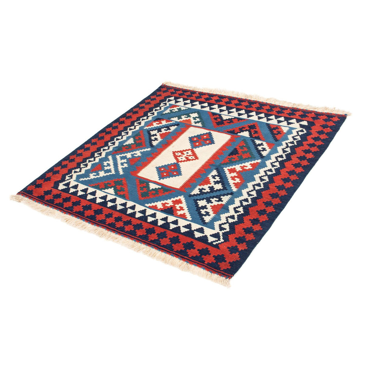 Kelim-tæppe - orientalsk firkantet  - 104 x 103 cm - mørkeblå