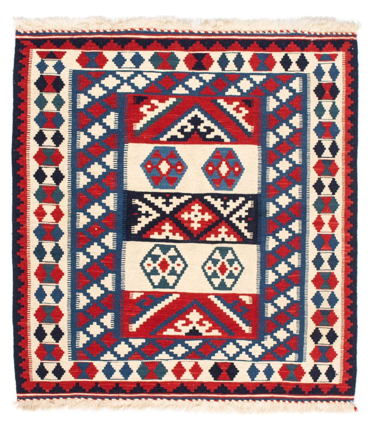 Kelim-tæppe - orientalsk firkantet - 105 x 102 cm - mørkeblå