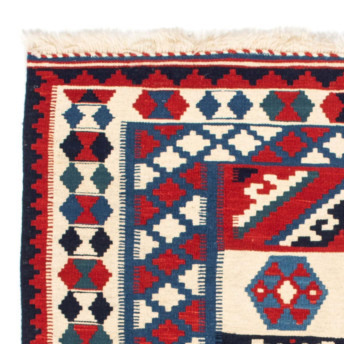 Kelim-tæppe - orientalsk firkantet - 105 x 102 cm - mørkeblå