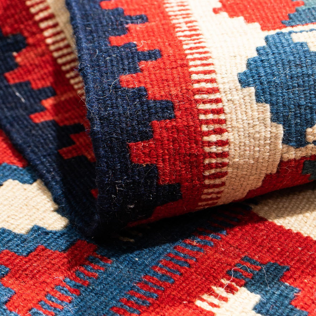 Kelim-tæppe - orientalsk firkantet - 105 x 102 cm - mørkeblå