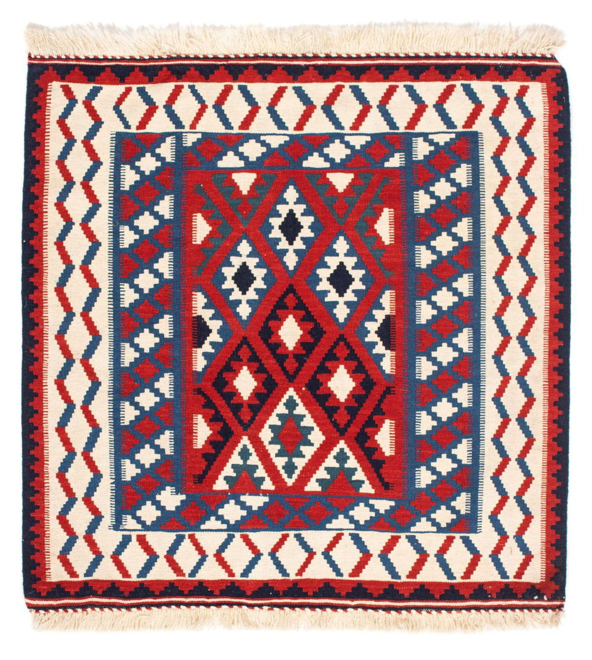 Kelim-tæppe - orientalsk firkantet  - 106 x 103 cm - mørkerød