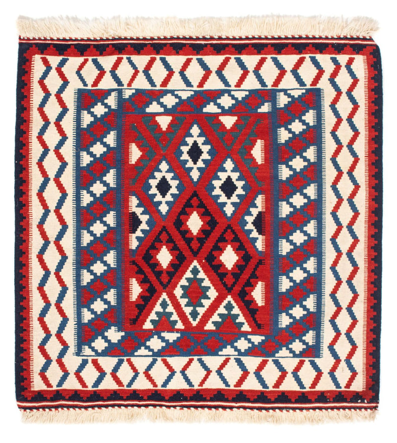 Kelim-tæppe - orientalsk firkantet  - 106 x 103 cm - mørkerød