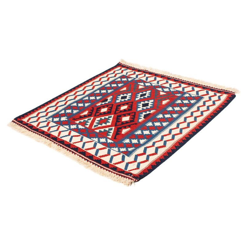 Kelim-tæppe - orientalsk firkantet  - 106 x 103 cm - mørkerød