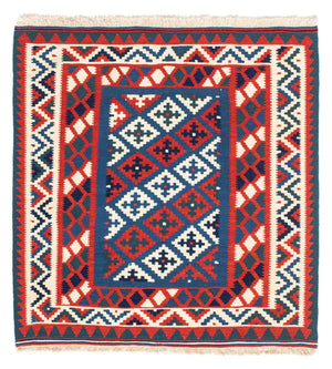 Kelim-tæppe - orientalsk firkantet  - 106 x 103 cm - mørkeblå