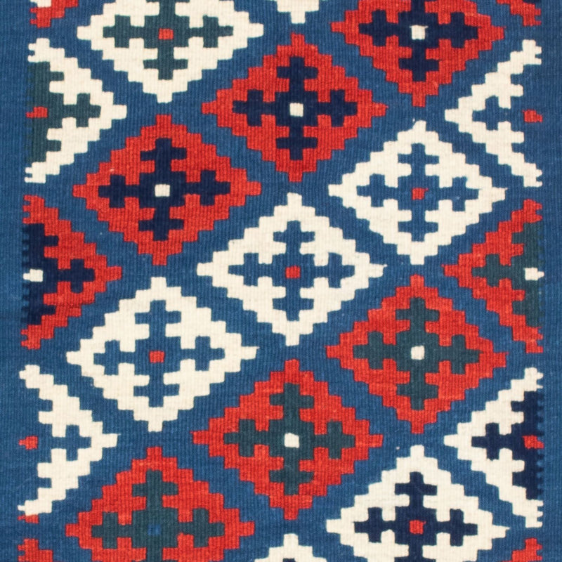Kelim-tæppe - orientalsk firkantet  - 106 x 103 cm - mørkeblå