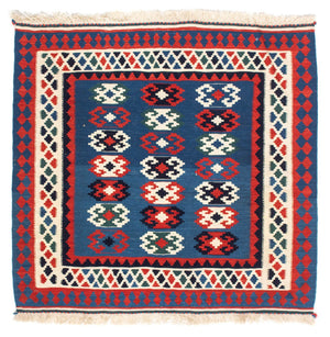 Kelim-tæppe - orientalsk firkantet  - 100 x 98 cm - mørkeblå