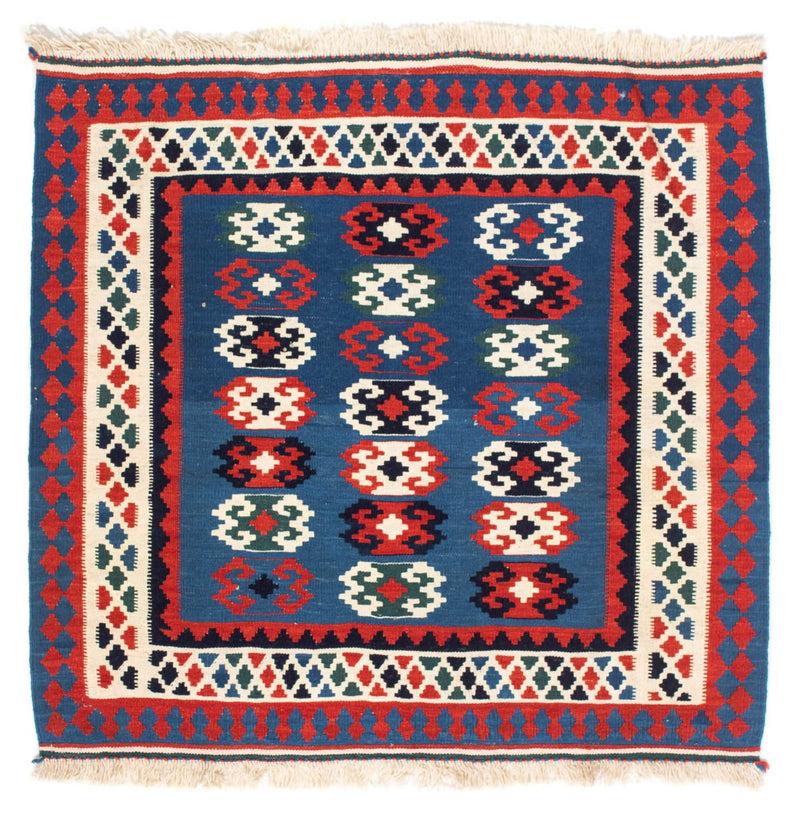 Kelim-tæppe - orientalsk firkantet  - 100 x 98 cm - mørkeblå