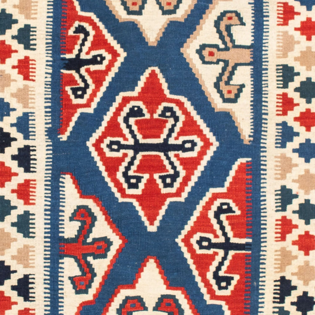 Kelim-tæppe - orientalsk firkantet  - 125 x 110 cm - blå