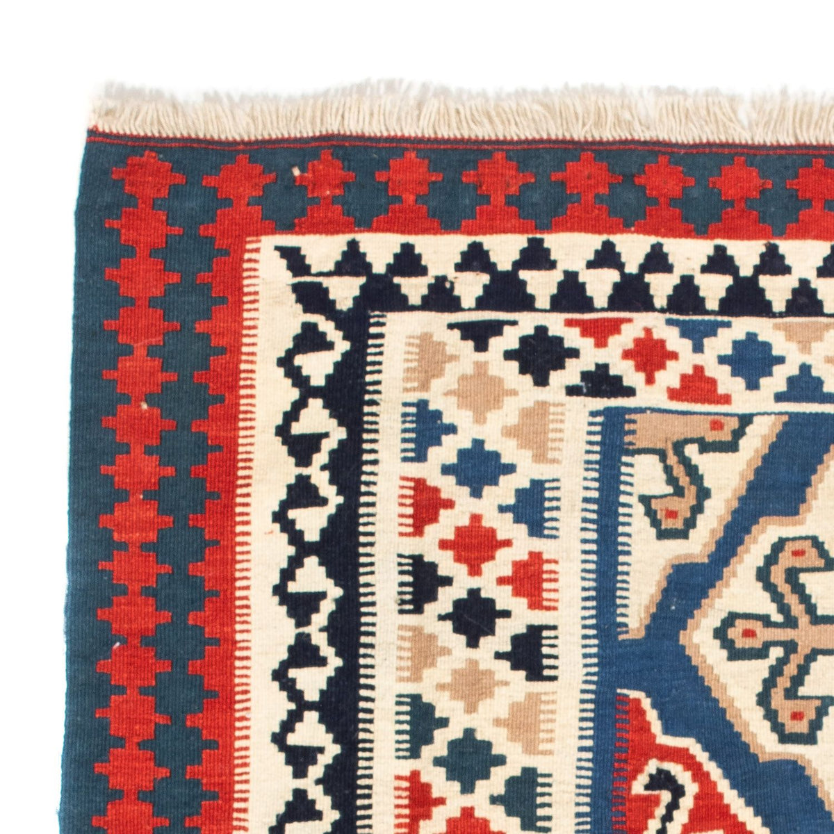 Kelim-tæppe - orientalsk firkantet  - 125 x 110 cm - blå