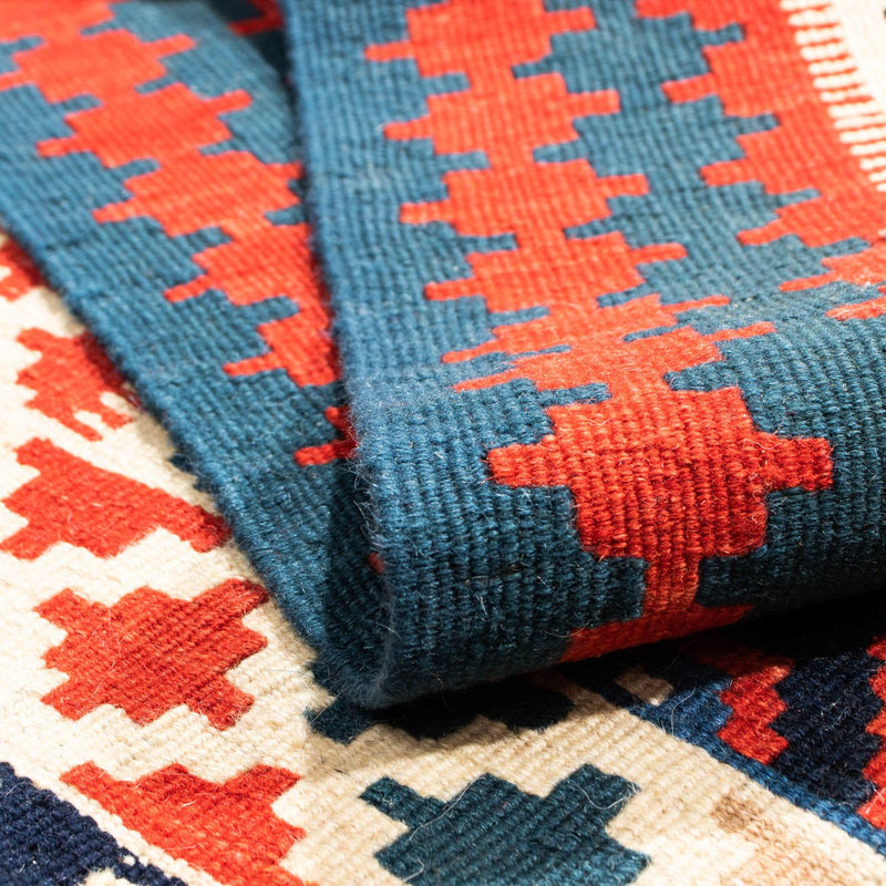 Kelim-tæppe - orientalsk firkantet  - 125 x 110 cm - blå