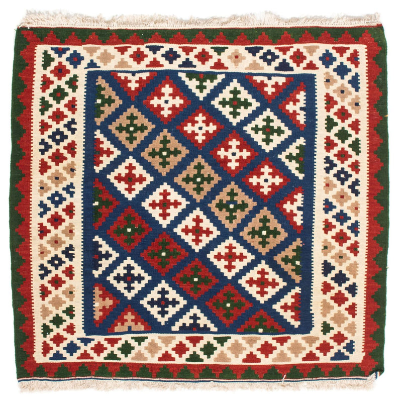 Kelim-tæppe - orientalsk firkantet  - 103 x 100 cm - mørkeblå