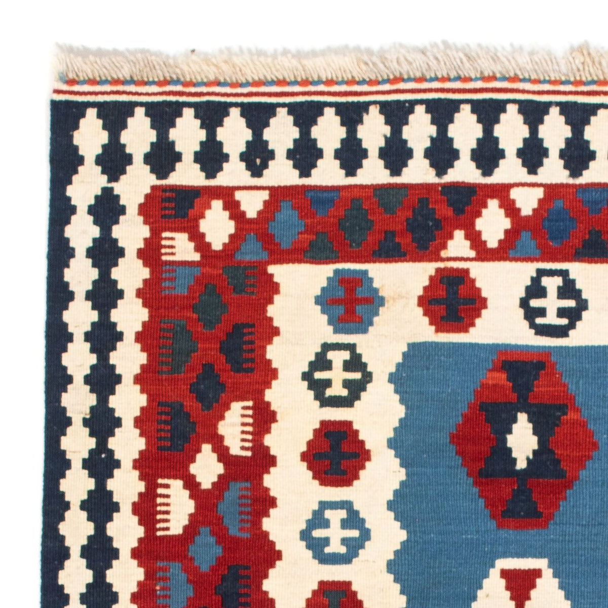 Kelim-tæppe - orientalsk firkantet  - 107 x 102 cm - blå