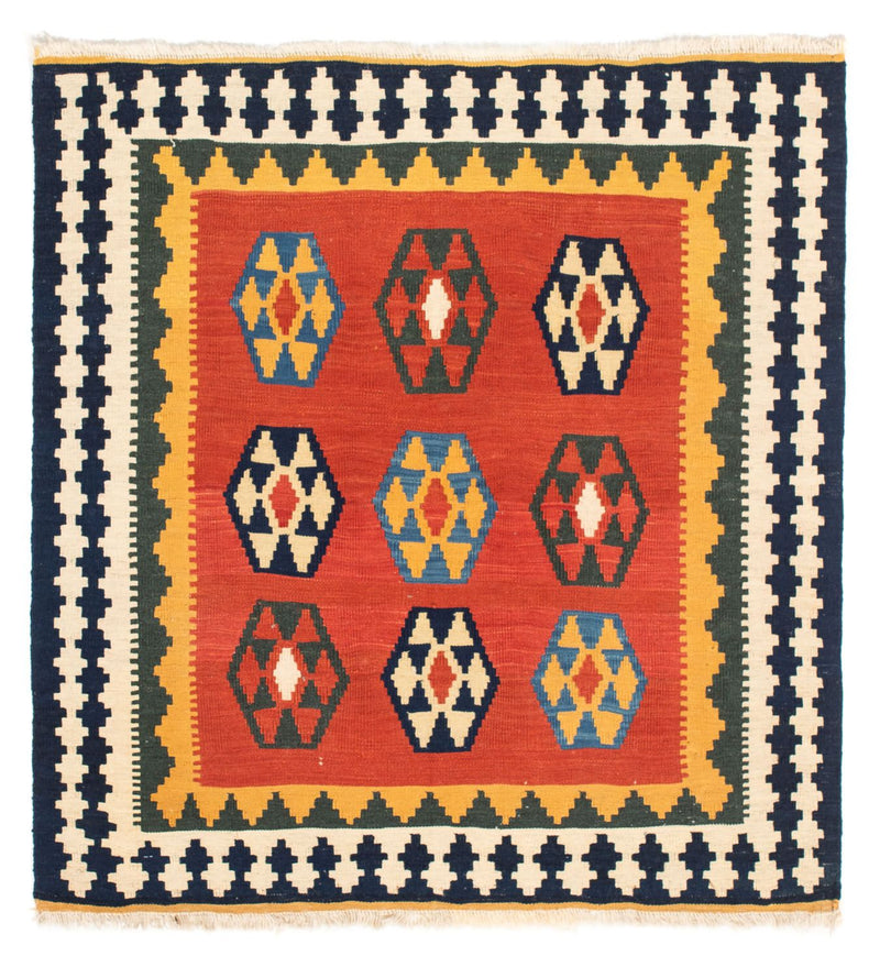 Kelim-tæppe - orientalsk firkantet  - 105 x 100 cm - mørkerød