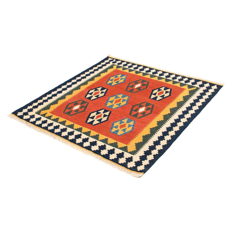 Kelim-tæppe - orientalsk firkantet  - 105 x 100 cm - mørkerød