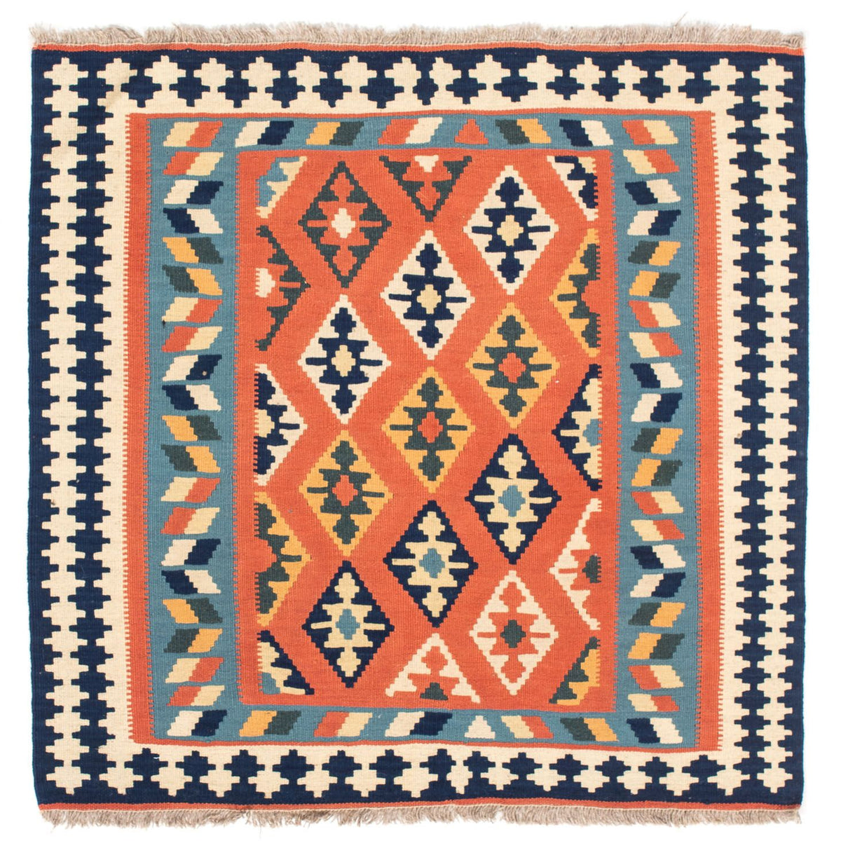 Kelim-tæppe - orientalsk firkantet  - 104 x 104 cm - rust