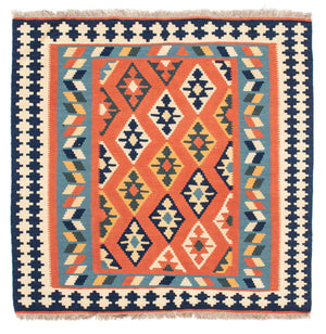 Kelim-tæppe - orientalsk firkantet  - 104 x 104 cm - rust