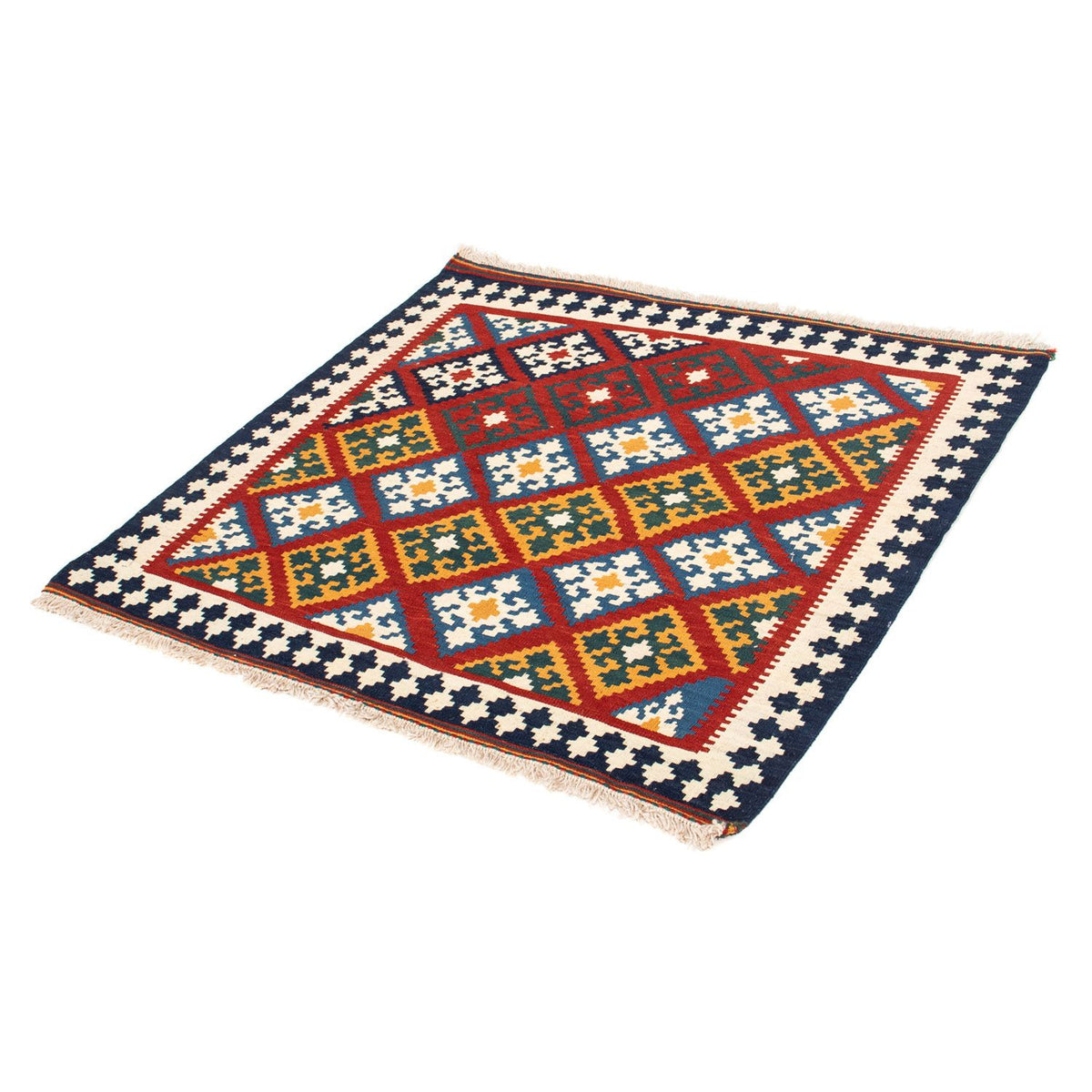 Kelim-tæppe - orientalsk firkantet  - 100 x 97 cm - mørkerød