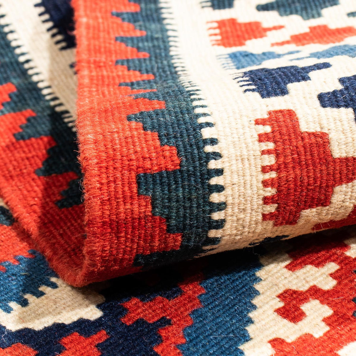 Kelim-tæppe - orientalsk firkantet  - 104 x 100 cm - mørkeblå