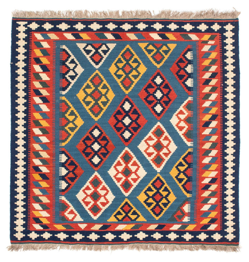 Kelim-tæppe - orientalsk firkantet  - 101 x 99 cm - mørkeblå
